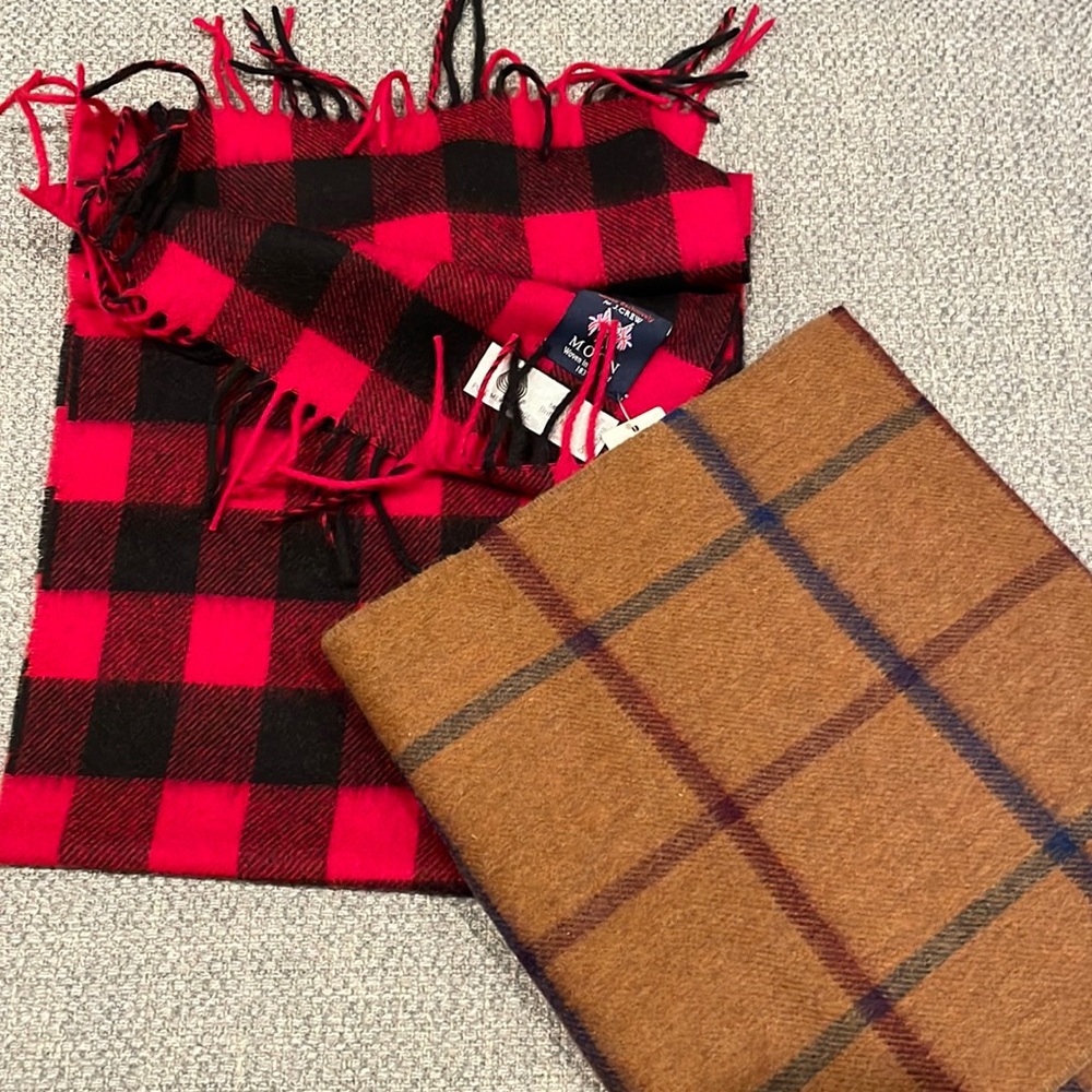 Pair of J Crew Abraham Moon British Wool Classic Plaid Scarves